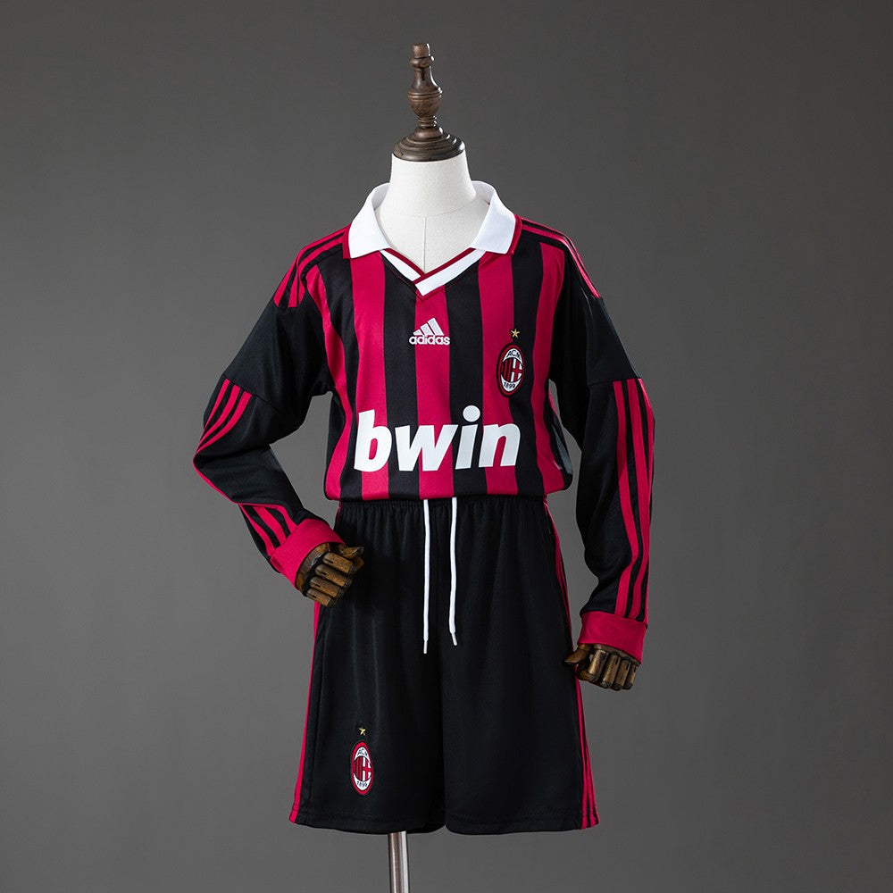 AC Milan 2009/2010 Home Long Sleeve Kids Retro Kit