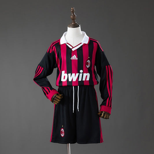 AC Milan 2009/2010 Home Long Sleeve Kids Retro Kit