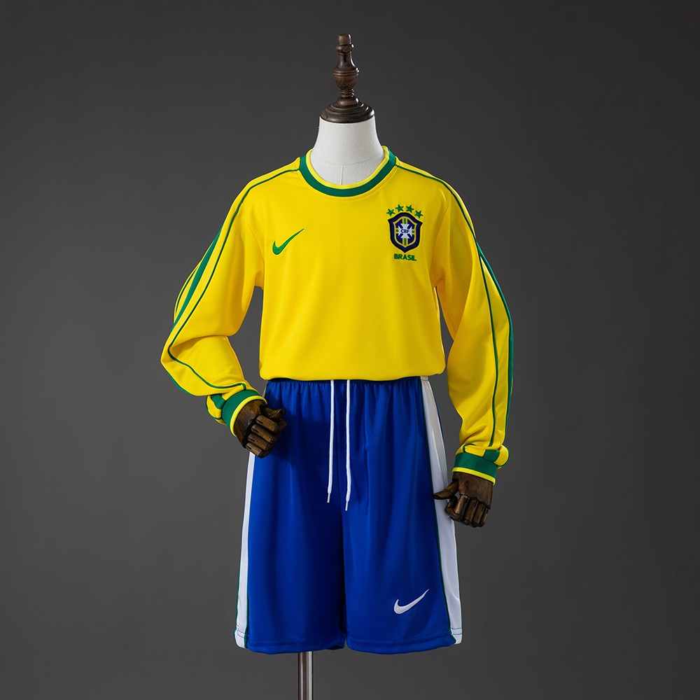 Brazil 1998 Home Long Sleeve Kids Retro Kit