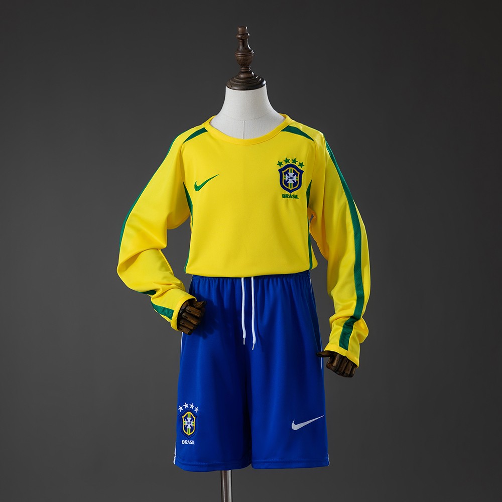 Brazil 2002 Home Long Sleeve Kids Retro Kit