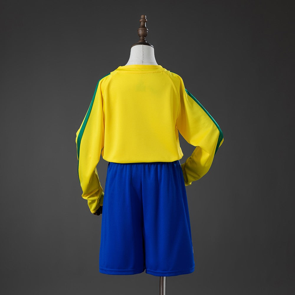 Brazil 2002 Home Long Sleeve Kids Retro Kit