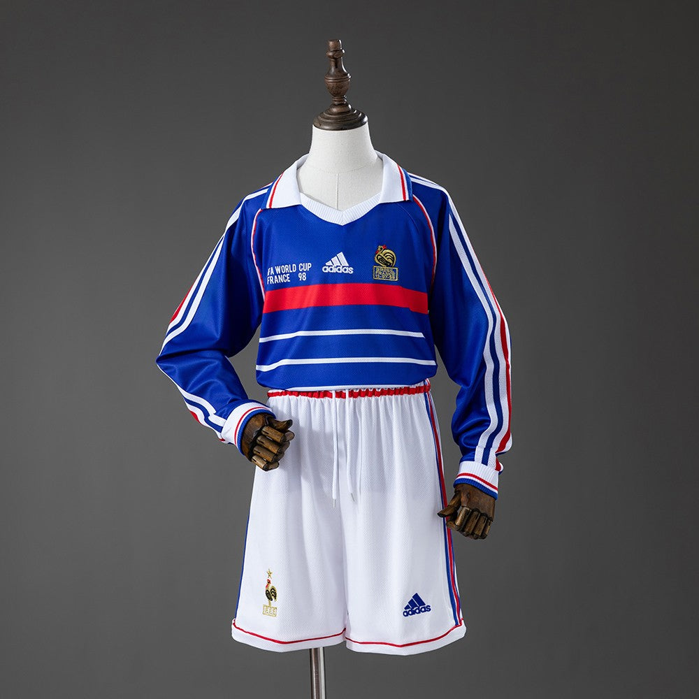 France 1998 Home Long Sleeve Kids Retro Kit