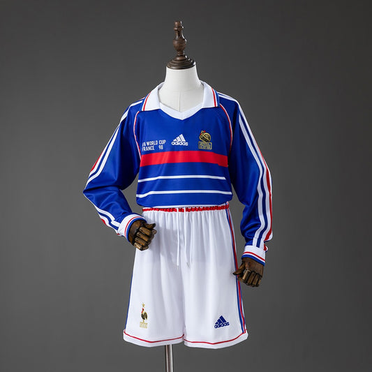 France 1998 Home Long Sleeve Kids Retro Kit