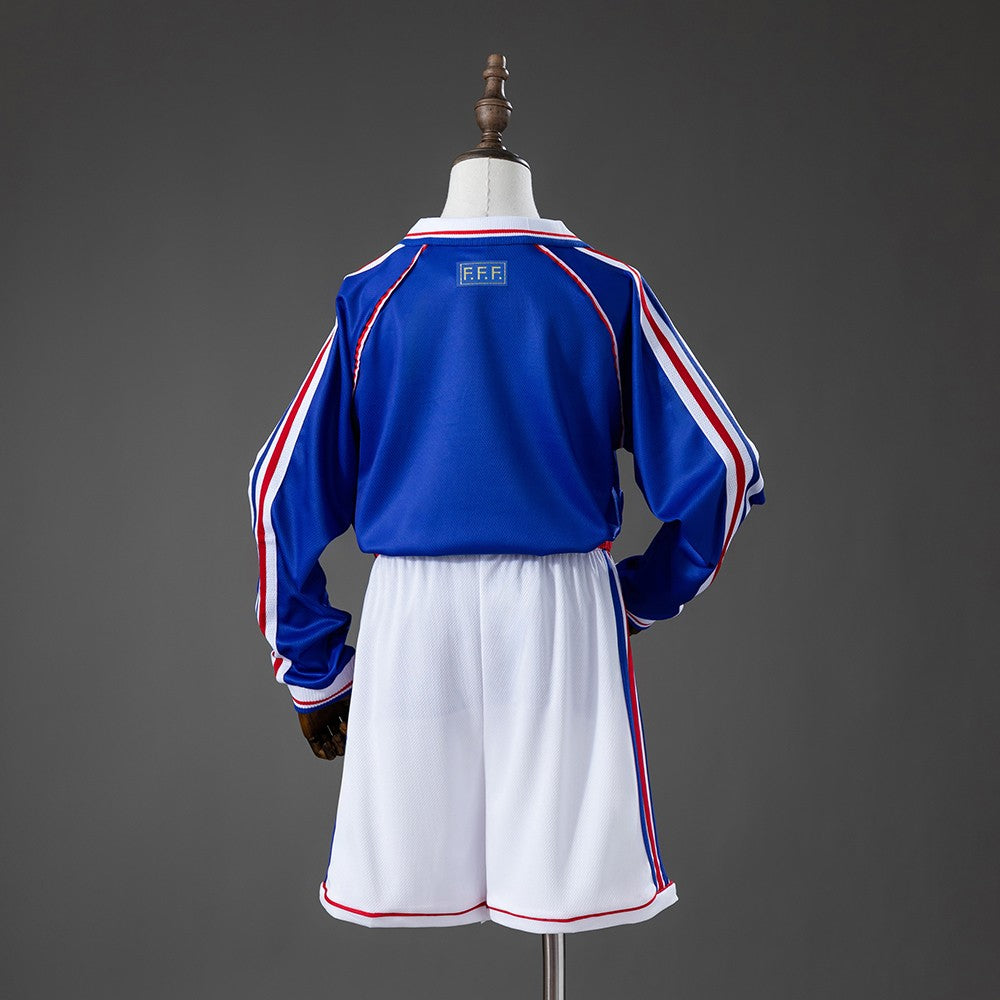 France 1998 Home Long Sleeve Kids Retro Kit