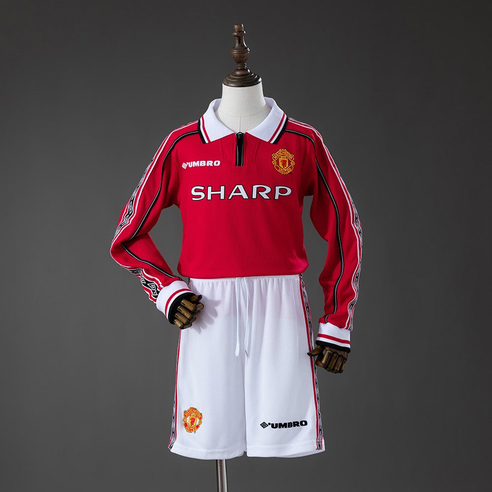 Manchester United 1998/1999 Home Long Sleeve Kids Retro Kit
