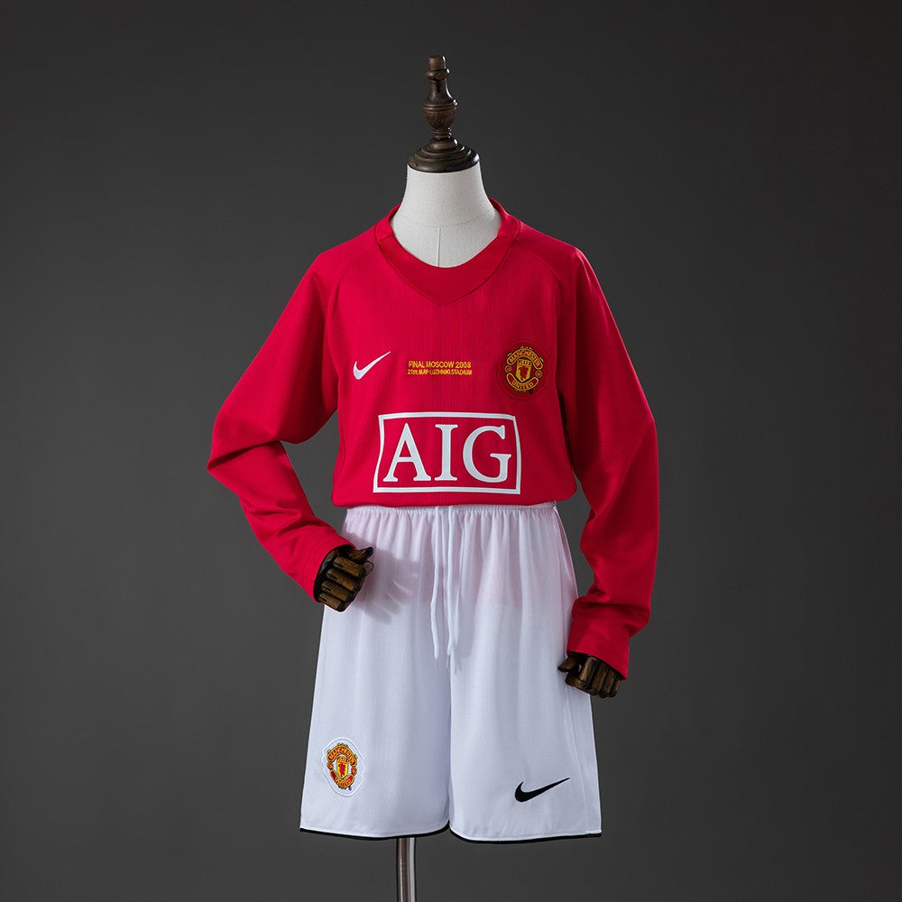 Manchester United 2007/2008 Home Long Sleeve Kids Retro Kit