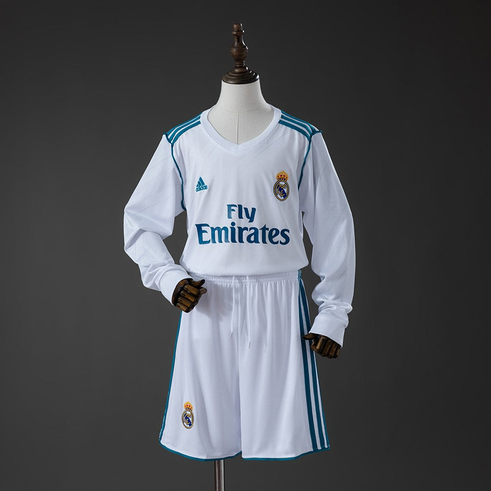 Real Madrid 2017/2018 Home Long Sleeve Kids Retro Kit